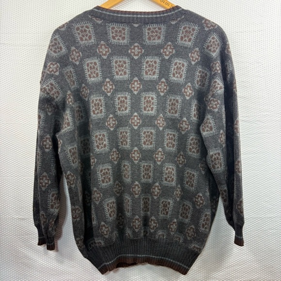 Vintage Julien Seoul Knit Cardigan Geometric Grey Retro Sweater Size M - Picture 5 of 8